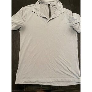 Lululemon Metal Vent Tech Polo Shirt Mens Medium Light Blue (pit stains)